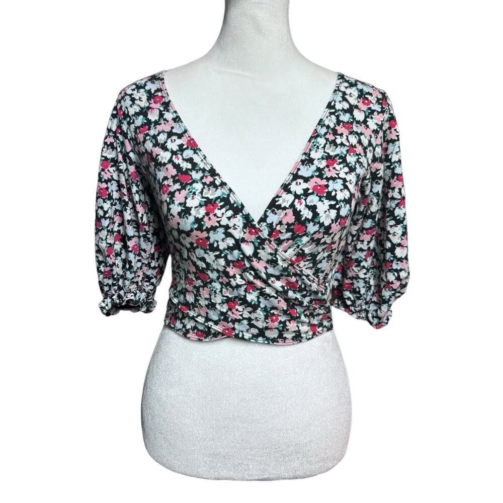 Urban Outfitters Boho Hippie Floral Puff Sleeve Crop Top Office Siren Size Small